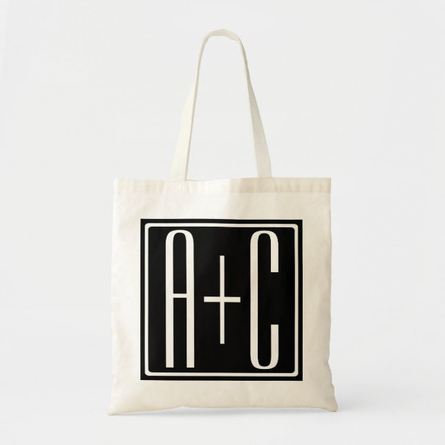 Tote Bag Noir & Blanc | Initiales de couple (Devant)