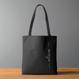 Tote Bag Noir Blanc Moderne Minimaliste Élégant Monogramme