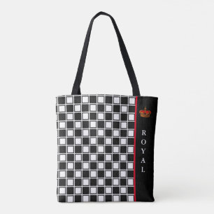 Tote Bag Noir chic, carreaux blancs et calligraphie