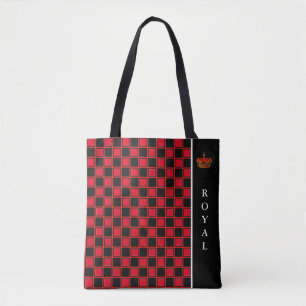 Tote Bag Noir chic, carreaux rouges et calligraphie