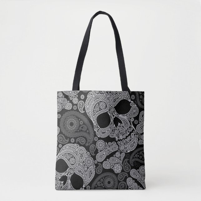 Tote Bag Noir de crâne de Paisley (Devant)