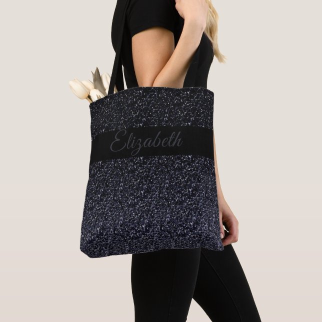 Tote Bag Noir élégant | Gris Parties scintillant fille pers (De près)