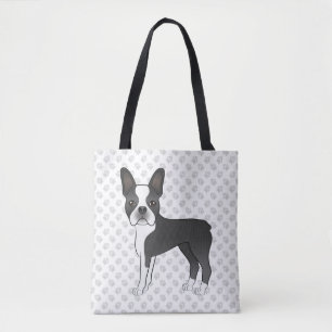 Tote Bag Noir Et Blanc Boston Terrier Cartoon Chien & Pâtes