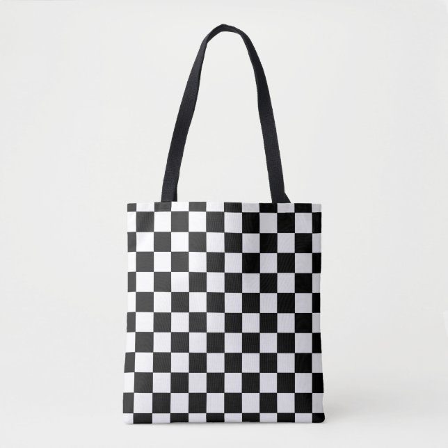 Tote Bag Noir et blanc Checkered (Devant)