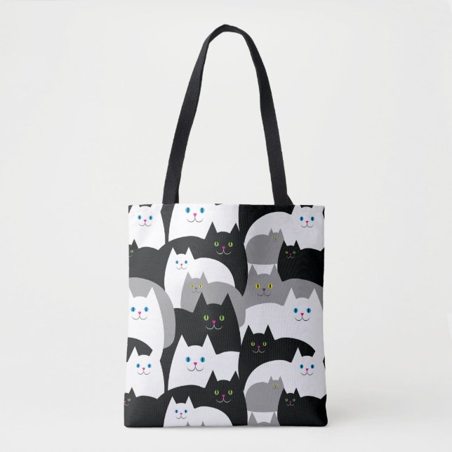 Tote Bag Noir et blanc gris de Kitty de motif mignon de (Devant)