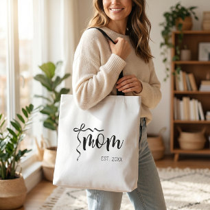 Tote Bag Noir et Blanc Maman Élégante à Script à l'Arc Étab