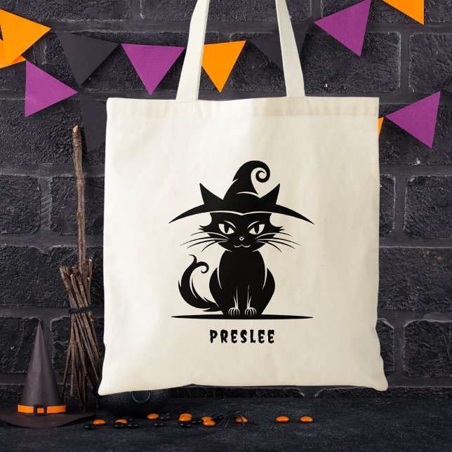 Tote Bag Noir et blanc mignon Halloween Chat enfants noirs (Créateur téléchargé)
