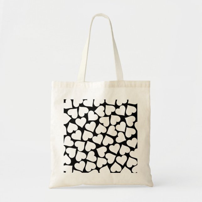 Tote Bag Noir et blanc mignon Motif de coeur simple (Devant)