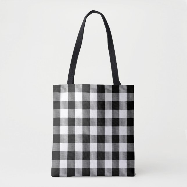 Tote Bag Noir et blanc moderne de motif de plaid de Buffalo (Devant)