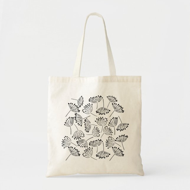 Tote Bag Noir et blanc Moderne Simple Dandelion Floral (Devant)