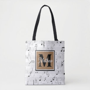 Tote Bag Noir et blanc Musique musicien Monogramme