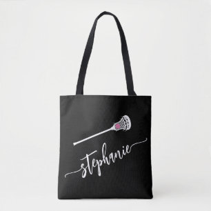 Tote Bag Noir et blanc Nom personnalisé LAX Lacrosse Tot