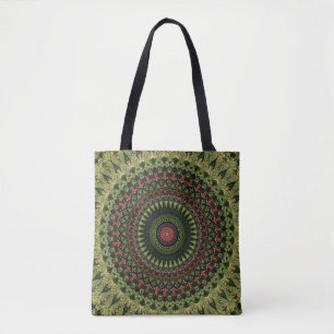 Tote Bag Noir et rouge vif Mandala Retro Design