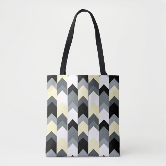 Tote Bag Noir, gris, chevron jaune (Devant)