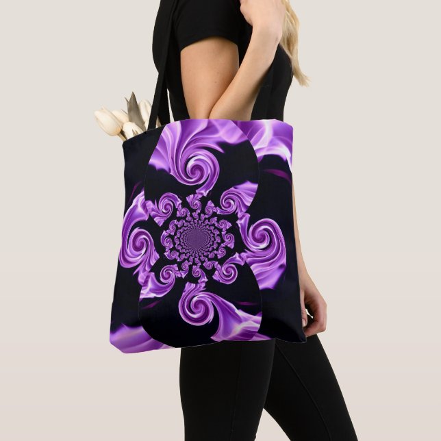 Tote Bag Noir lilas ornement (De près)