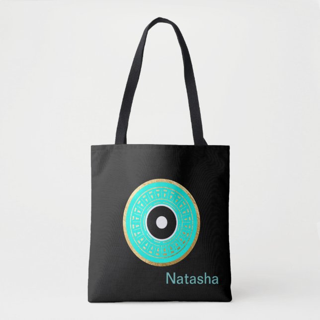 Tote Bag Noir, Mal Bleu Oeil Personnalisé (Devant)