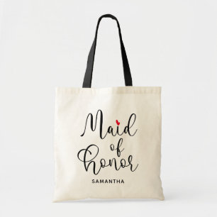 Tote Bag Noir Moderne Calligraphie Coeur rouge Maid of Hono