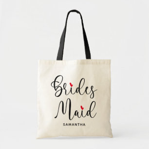 Tote Bag Noir Moderne Calligraphie Rouge Coeur Épouse