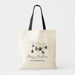 Tote Bag Noir moderne scandi élégant script Noël Vacances