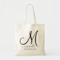 Noir Nom du script initial Floral Bridesmaid Large