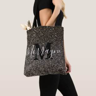Tote Bag Noir Parties scintillant Étincelle Glam Chic Nom d