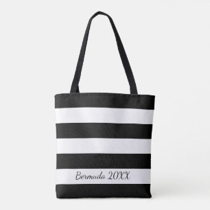 Tote Bag Noir personnalisé Fourre-tout rayé d'avant et de
