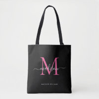 Noir PInk Magenta Monogramme Nom du script Initial