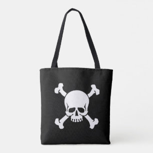 Tote Bag Noir, pirate, crâne et os croisés, drapeau