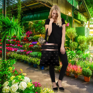 Tote Bag Noir rose or monogramme initiales nom du motif