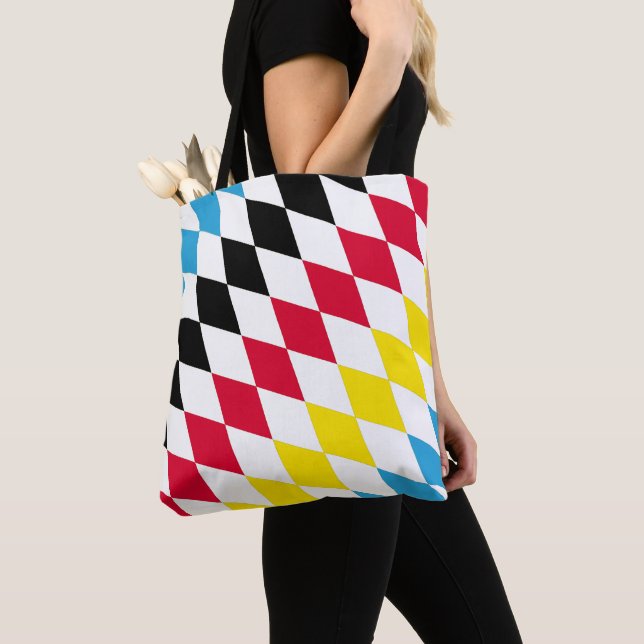 Tote Bag Noir rouge jaune Bavaria Motif Drapeau Diamant (De près)