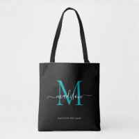 Noir Turquoise vert Monogramme Nom initial