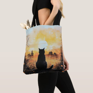 Tote Bag Noir voiture coucher de soleil Orange Automne part