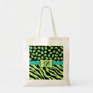 Tote Bag Noir, zèbre de vert de chaux et de turquoise et