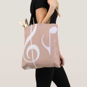 Tote Bag Nom avec notes musicales Dusty Rose (deux côtés)