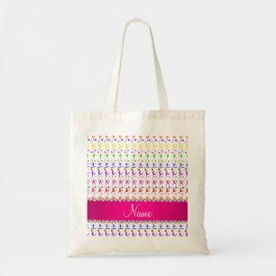 Tote Bag Nom blanc rose arc-en-ciel gymnastique coeurs étoi