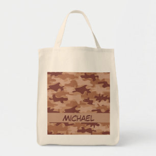 Tote Bag Nom bronzage Brown de camouflage de Camo