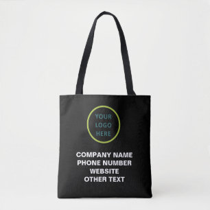 Tote Bag Nom commercial et logo Qr Code sur noir