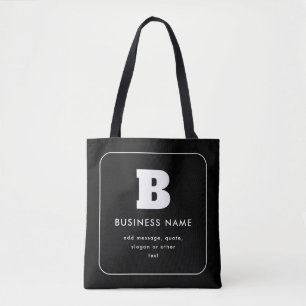 Tote Bag Nom commercial modifiable et Slogan Noir & Blanc