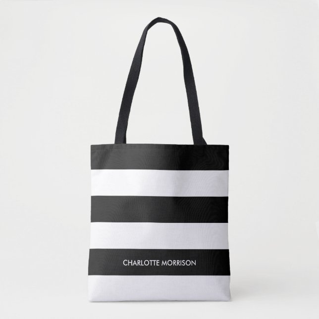 Tote Bag Nom de bande moderne monogramme noir et blanc (Devant)