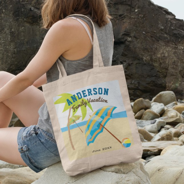 Tote Bag Nom de famille personnalisé Summer Beach Vacances (Créateur téléchargé)