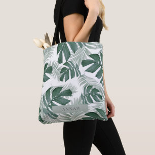 Tote Bag Nom de feuille tropicale verte aquarelle moderne