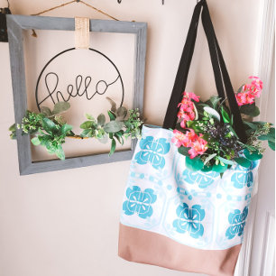 Tote Bag Nom de la conception de carreaux turquoise et Brow
