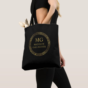 Tote Bag Nom de la Personnaliser et premier monogramme noir