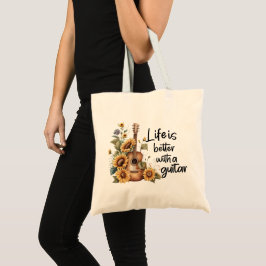 Tote Bag Nom de la Personnaliser Guitare avec tournesol
