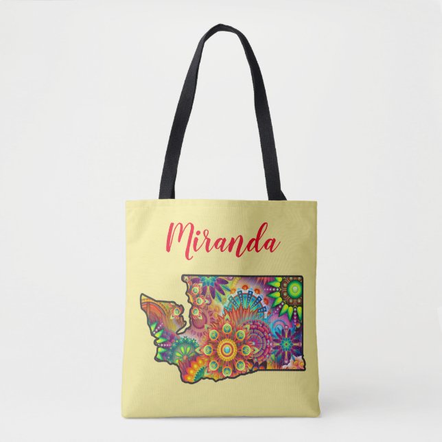Tote Bag Nom de la Personnaliser Washington State Outline M (Devant)