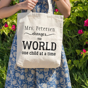 Tote Bag Nom de l'enseignant citation de script de typograp