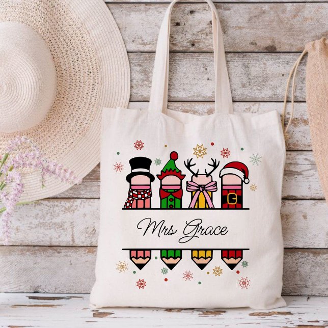 Tote Bag Nom de l'enseignant personnalisé Crayon, cadeau de (Personalized Teacher Name tote bag,Christian Christmas tote bag,Christmas tote bag,teacher gift )