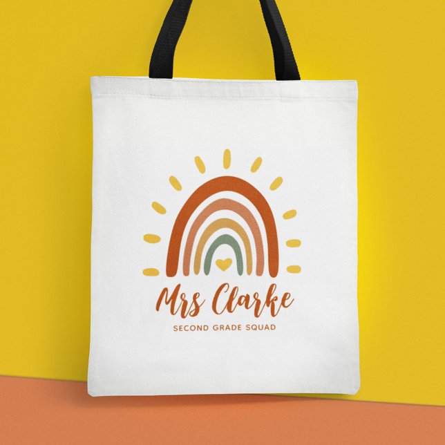 Tote Bag Nom de l'enseignant personnalisé Grade Boho Rainbo (Créateur téléchargé)
