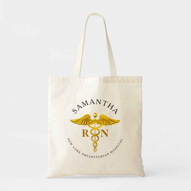 Tote Bag Nom de l'infirmière autorisée Gold Caduceus (Devant)