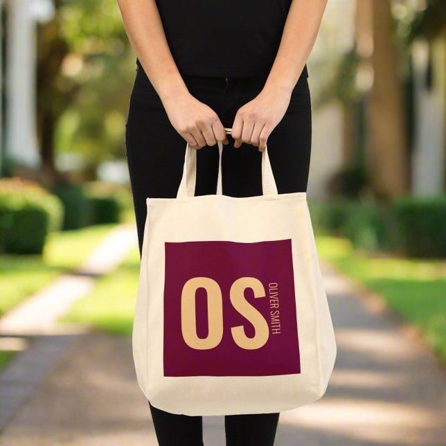 Tote Bag Nom de monogramme burgundy stylé unique pour fille (Créateur téléchargé)